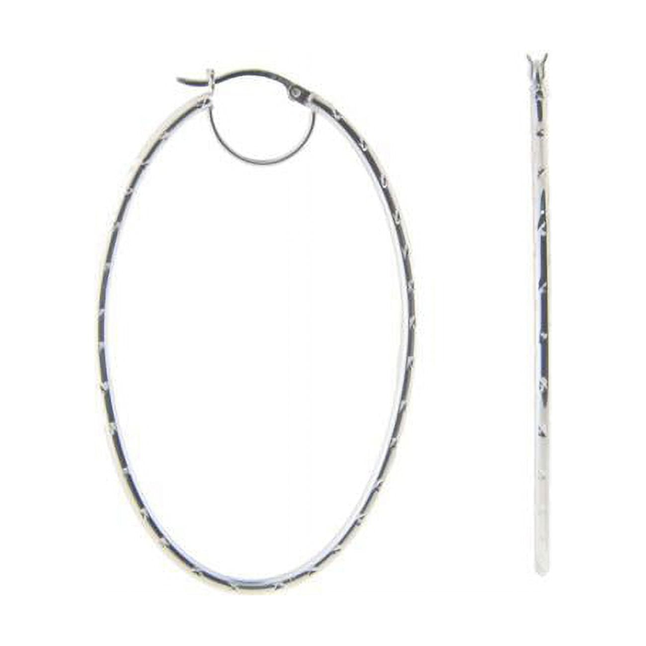 155106 Large Oval Diamond Cut Hoop Earrings In Sterling Silver