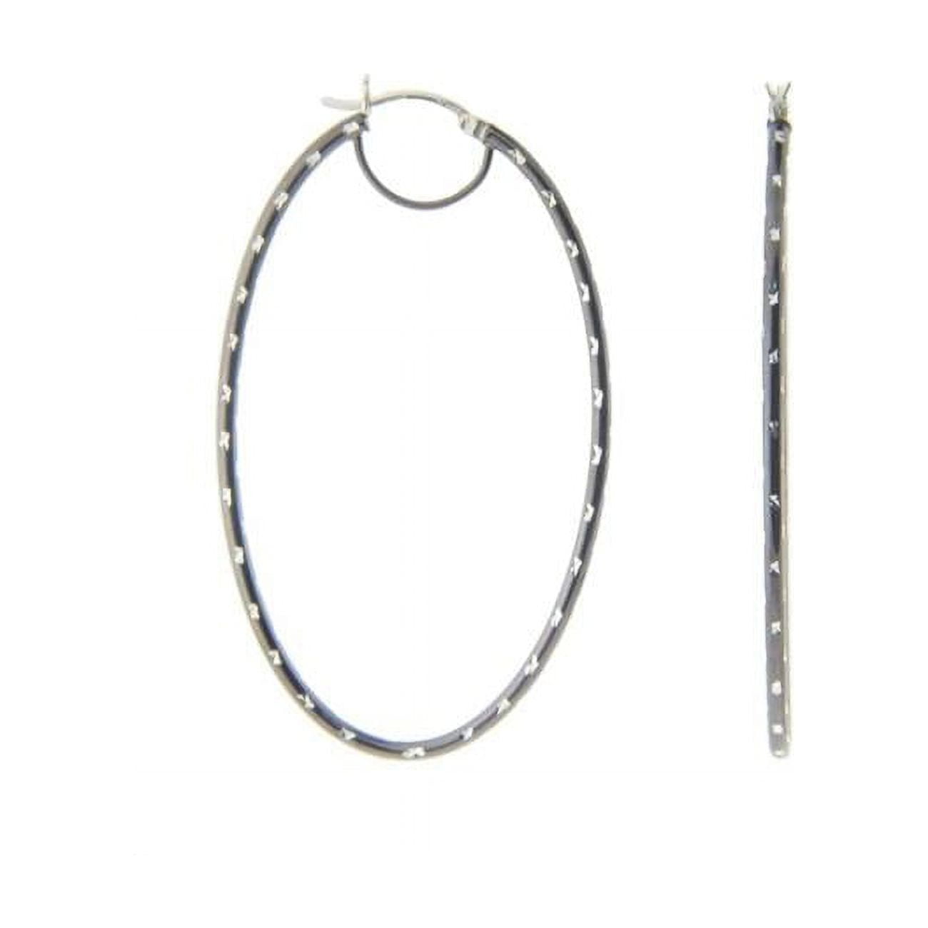 155106b Large Oval Diamond Cut Hoop Earrings In Sterling Silver & Black Rhodium