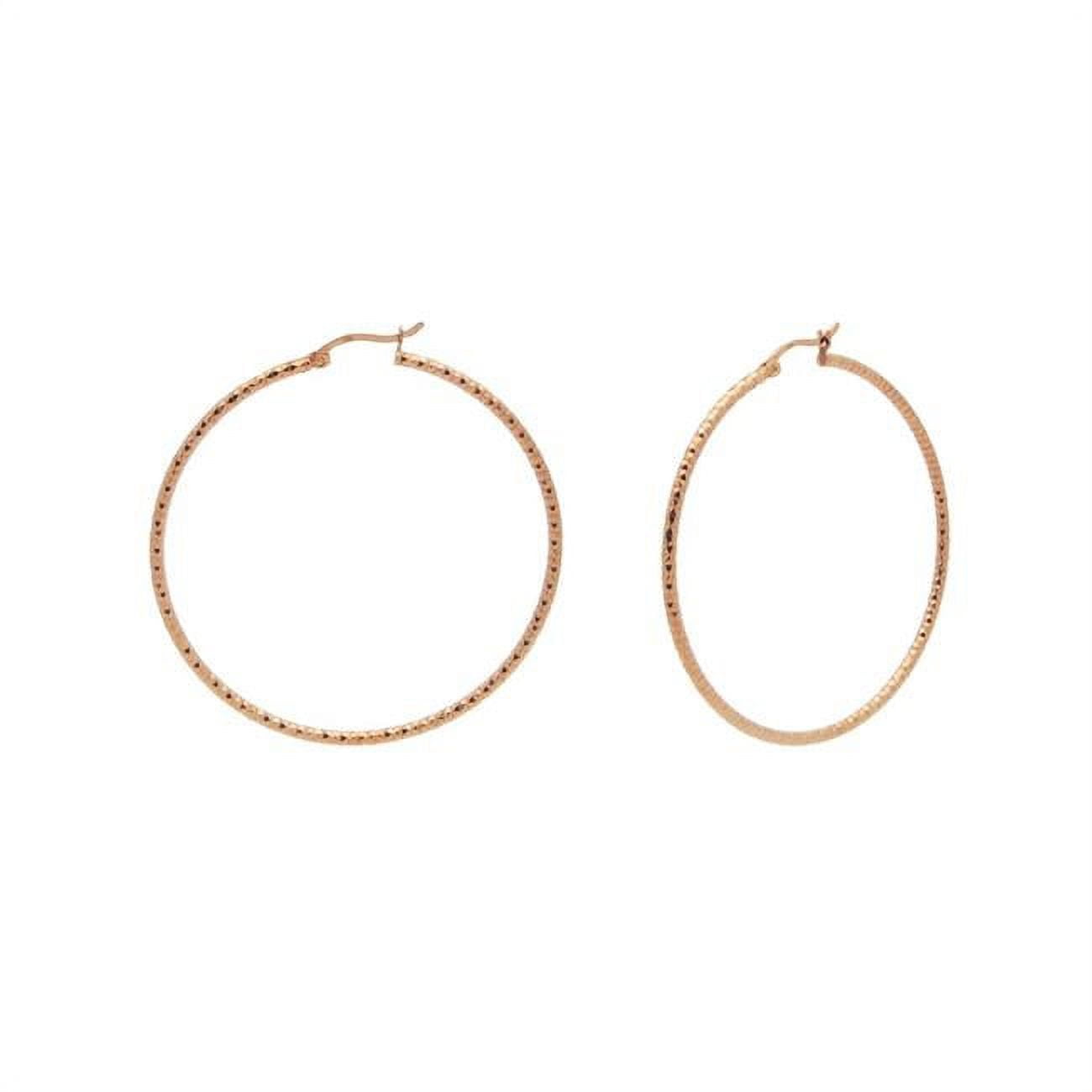 155110p Rose Gold Diamond Cut Hoop Earrings In Sterling Silver, Medium