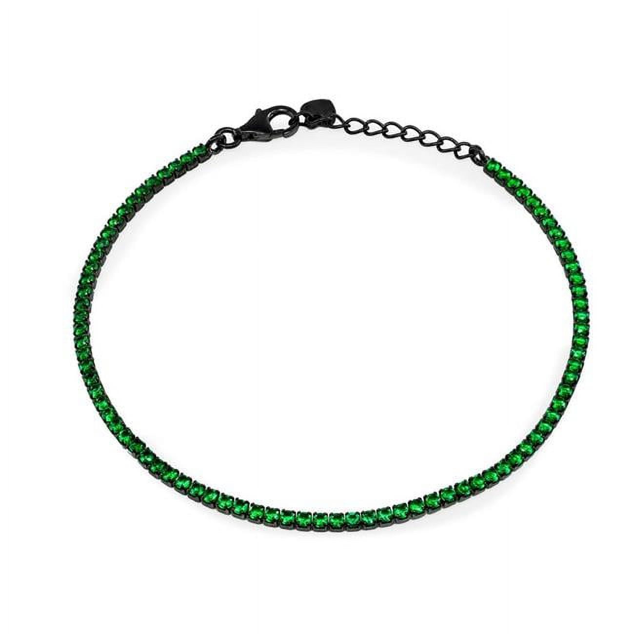 1b2121e 6.5 In. Sterling Silver Mini Ambition Green Cz Tennis Bracelet - Midnight Black