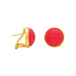 205121c Faceted Simulated Coral Cabuchon Clip Earrings In Rose Gold Plated Sterling Silver