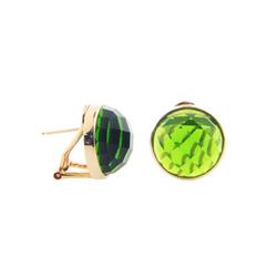 205121g 15 Mm Faceted Green Crystal Cabuchon Clip Earrings In Rose Gold Plated Sterling Silver