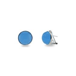 205121w Faceted Blue Chalcedony Colored Cabuchon Clip Earrings In Sterling Silver