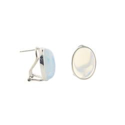 205122w Oval Opal Crystal Cabuchon Clip Earrings In Sterling Silver