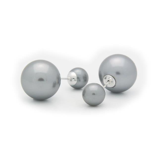 Liaperg Double Sided Faux Grey Pearl Tribal Earrings - 925 Sterling Silver