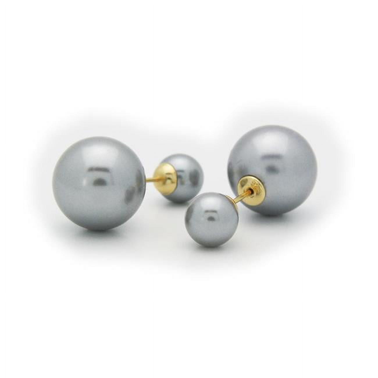 Liapergg Double Sided Faux Grey Pearl Tribal Earrings - 925 Sterling Silver