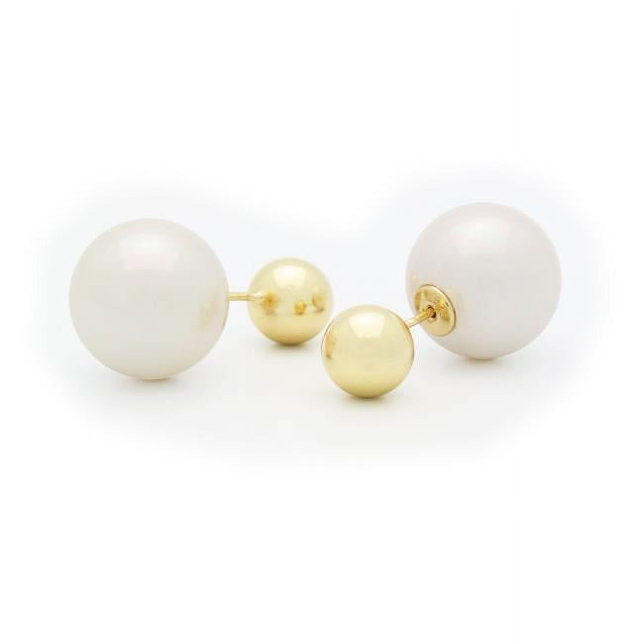 Liaperwg Double Sided Faux Pearl Tribal Earrings - Gold Plated 925 Sterling Silver