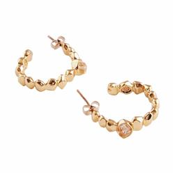 Vol128 18k Gold Plated Brass Herkimer Diamond Quartz Hoop Earrings