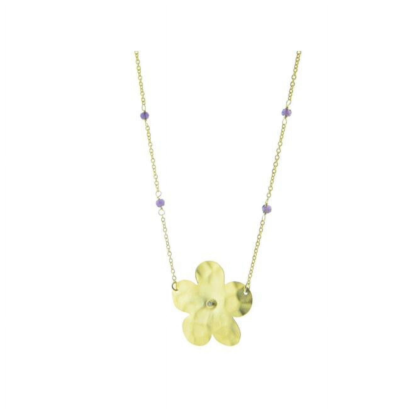 211362a 16 In. Hammered Gold Plated Sterling Silver Flower Of Life & Amethyst Stone Chain Necklace