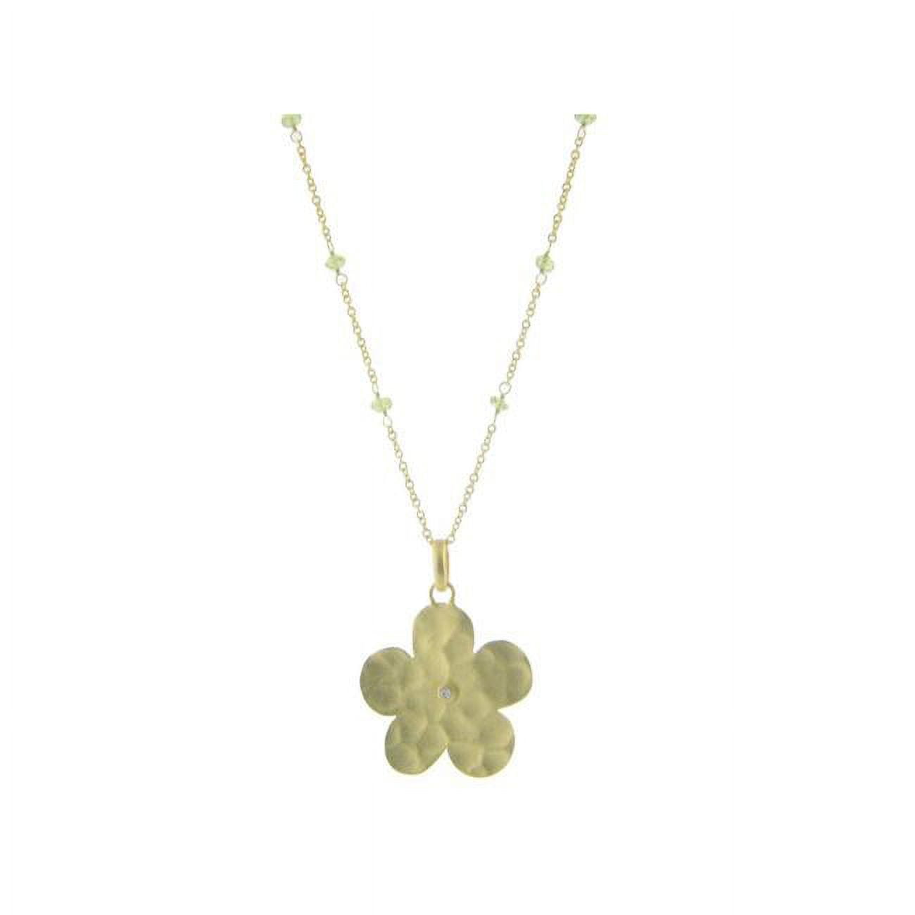 211362g 16 In. Hammered Gold Plated Sterling Silver Flower Of Life & Peridot Stone Necklace