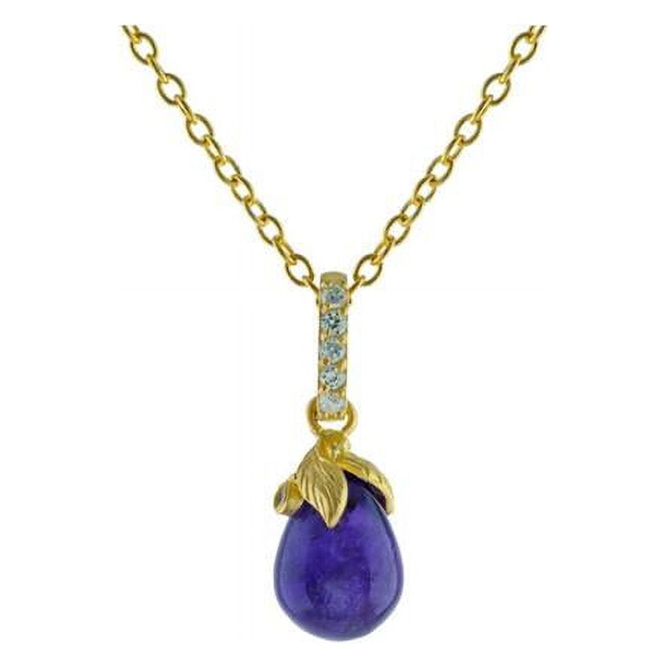 211390 16 In. 14k Gold Plated Sterling Silver Amethyst Flower Bulb Pendant Necklace