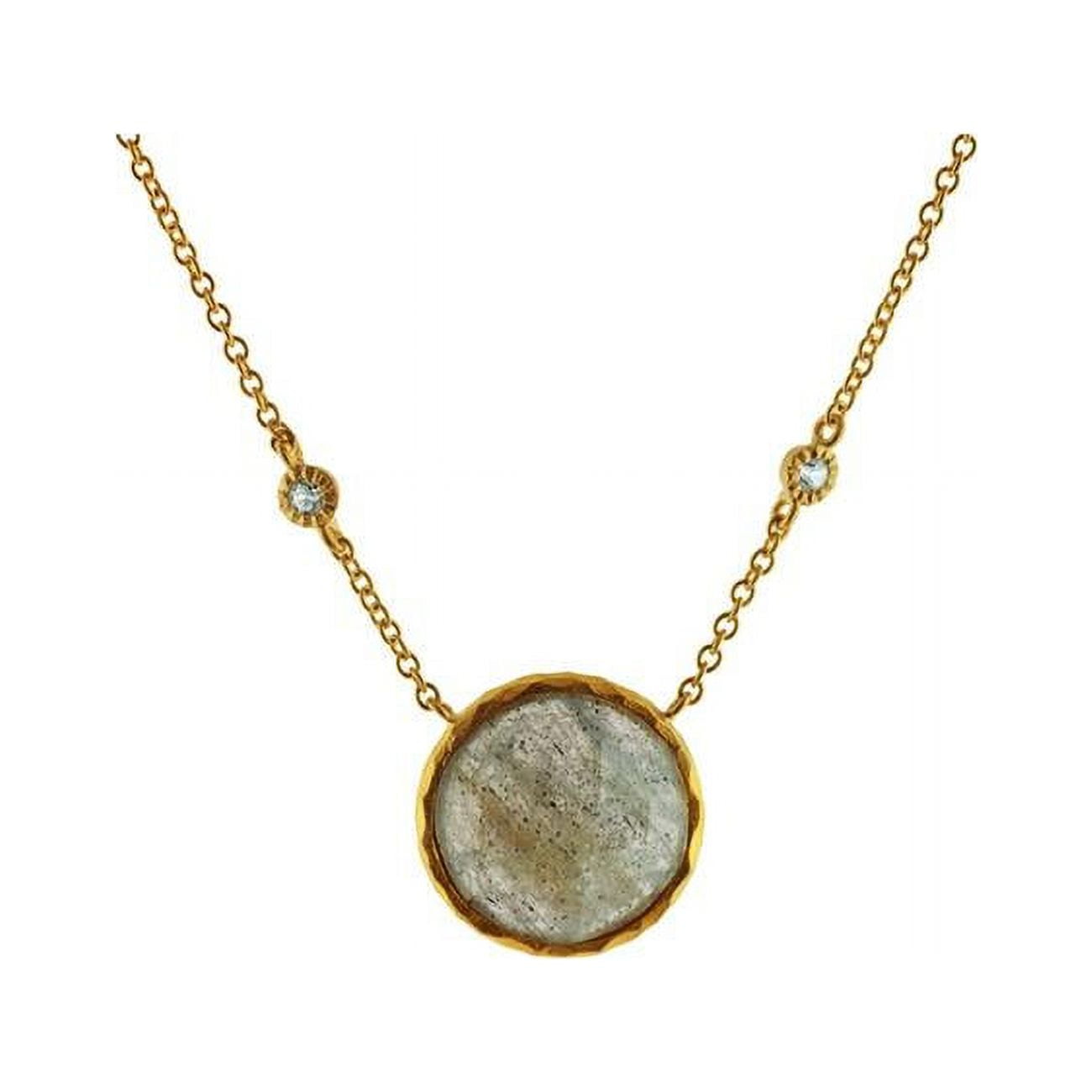 211527 15.5 In. Natural Faceted Labradorite Round Stone & Cubic Zirconia Necklace In Gold Plated Silver