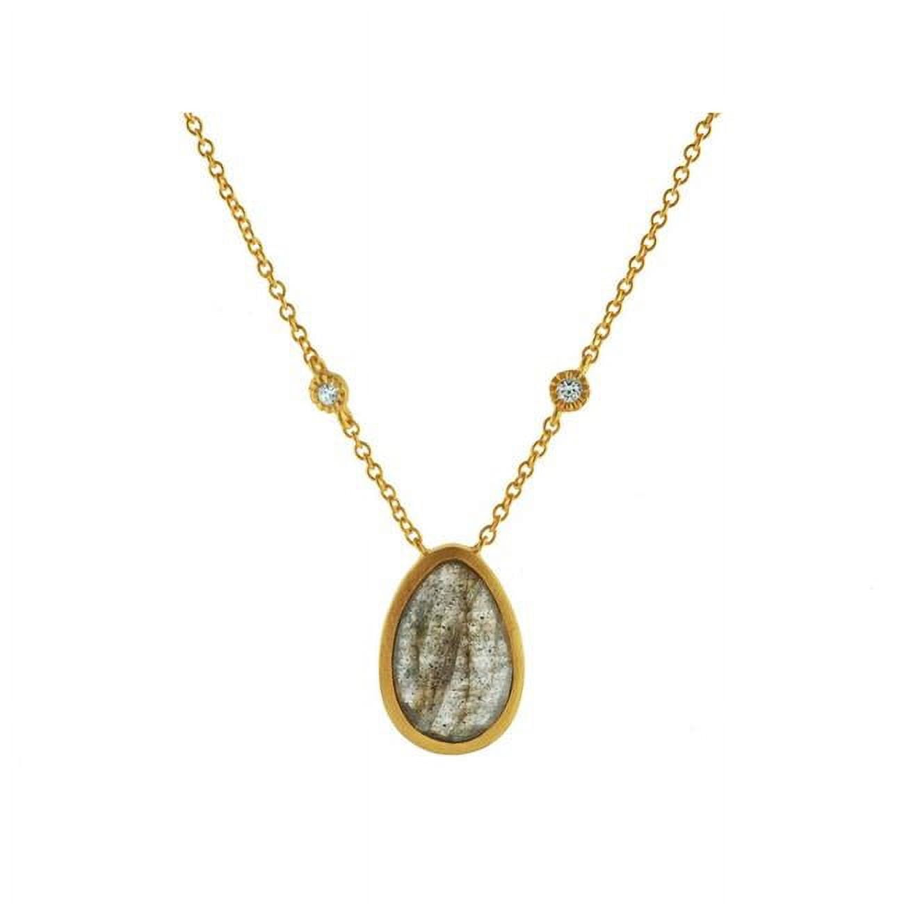 211528 16 In. Pear Shaped Labradorite Stone Necklace With Cubic Zirconias In Vermeil
