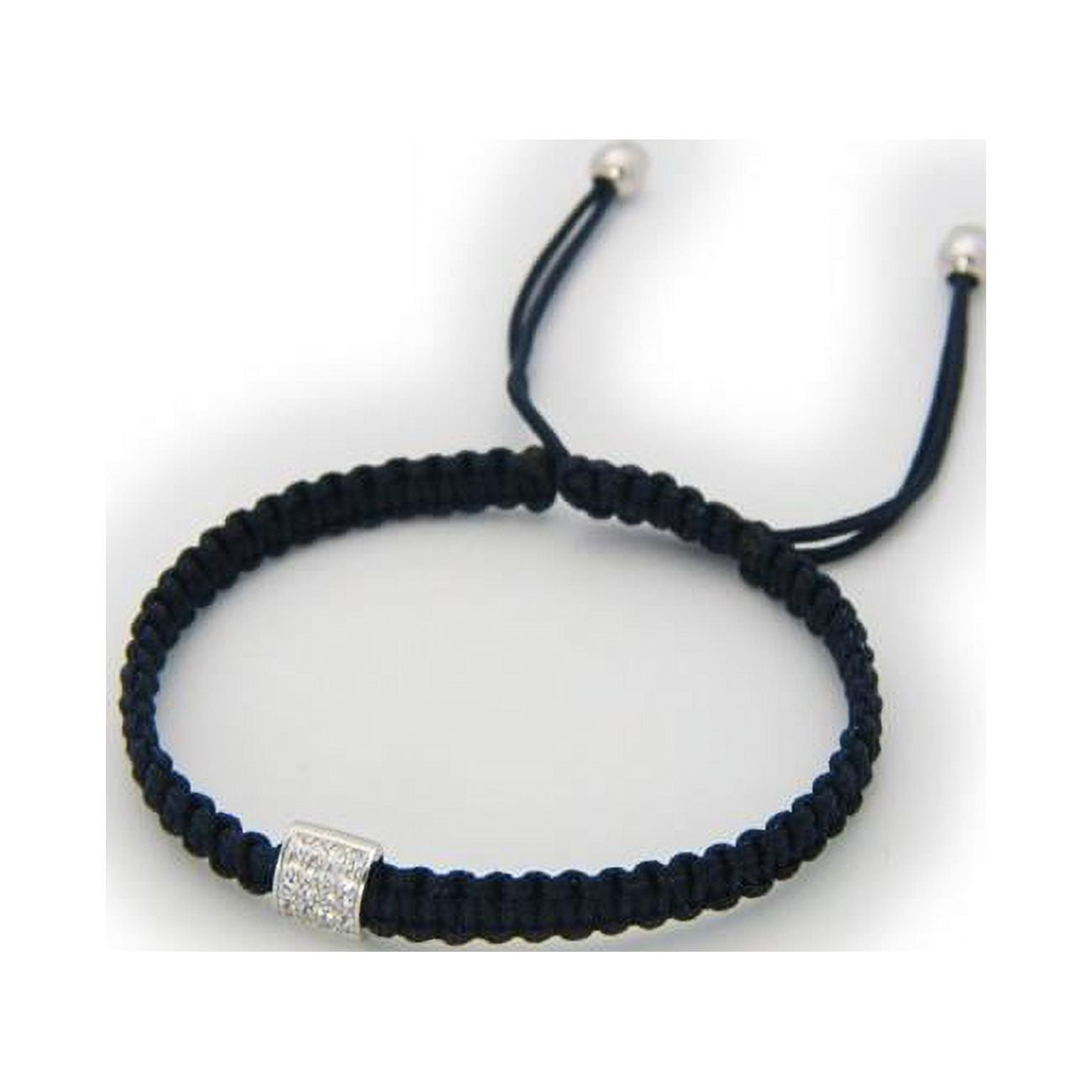 212315s Minimalistic Cubic Zirconia Bar Braided Cord Bracelet, Silver