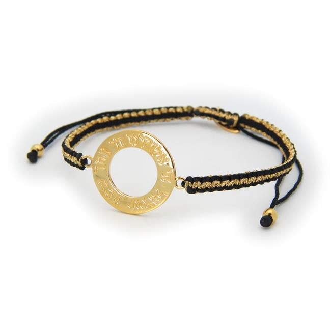 212372b Golden Shema Adjustable Bracelet, Black & Metal Cord