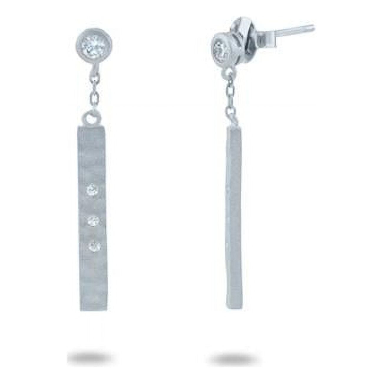 215372 Dangling Silver Cubic Zirconia Infused Bar Earrings In Sterling Silver