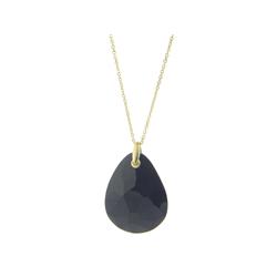 2g1397b Sterling Silver Vermeil 1.5 In. Pear Shape Black Faceted Crystal Pendant 24 In. Chain