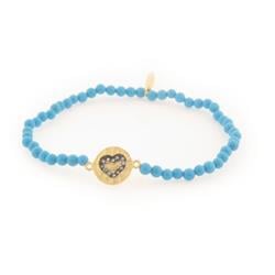 2g2171t Hammered Cubic Zirconia Heart Elastic Turquoise Beads Bracelet
