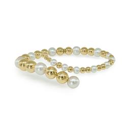 326154g Golden Pearls Single Wrap Bangle In Sterling Silver