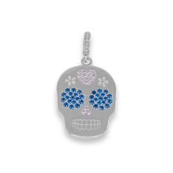 364106 Sparkling Blue Sugar Skull Pendant In Sterling Silver