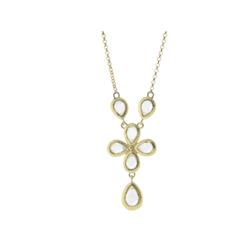 381106 16 In. Dangling Flower Glamour Stone Necklace In Gold Plated Sterling Silver