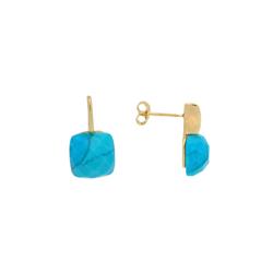 395143t Square Turquoise Gold Studs In Sterling Silver