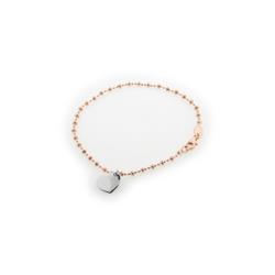 402372p Mini Rose & Silver Beaded Dangling Silver Heart Pendant Bracelet