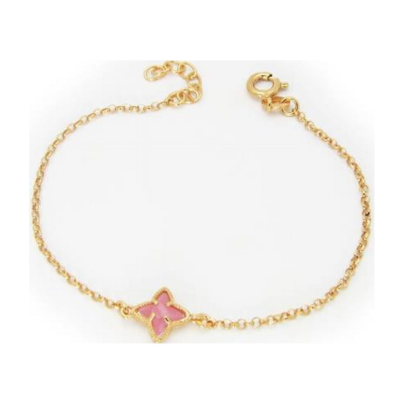 402422p 6.5 In. Flamingo Pink Flower Crystal Bracelet In 925 Sterling Silver