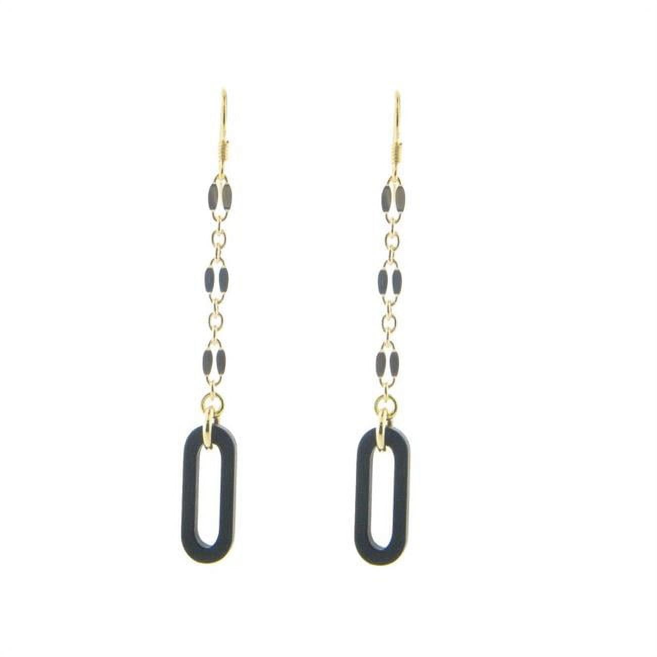 405187 Black & Gold Hook Earrings In Sterling Silver