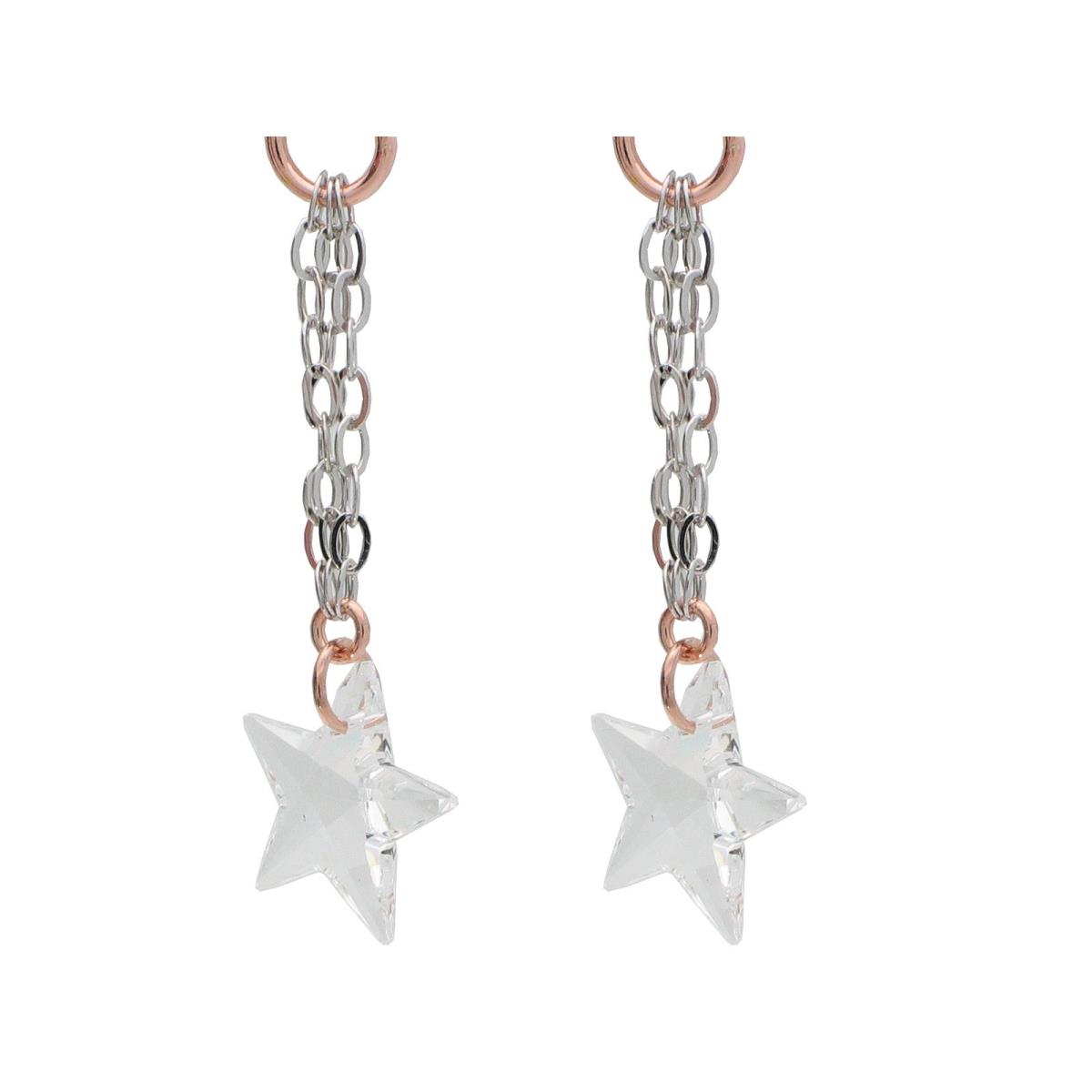 405197 Sterling Silver Swarovski Crystal Star Dangling Chain Earrings