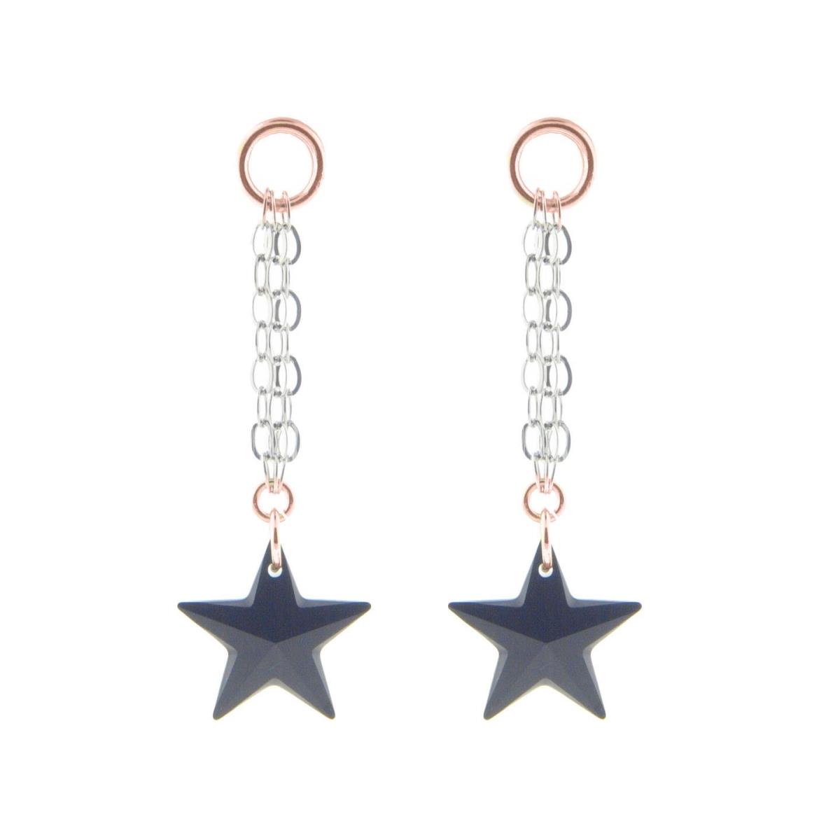 405197b Sterling Silver Black Swarovski Crystal Star Dangling Chain Earrings