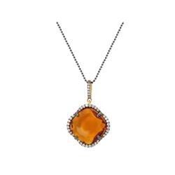 411396c 16 In. Citrine Cubic Zirconia Stone Clover Necklace In Gold Plated Sterling Silver