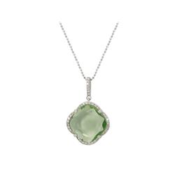 411396g 16 In. Green Zirconia Clover Necklace In Rhodium Plated Sterling Silver