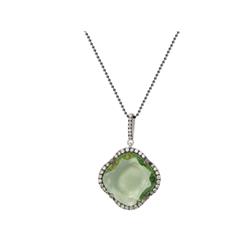 411396v 16 In. Green Zirconia Stone Clover Necklace In Black Rhodium Plated Sterling Silver