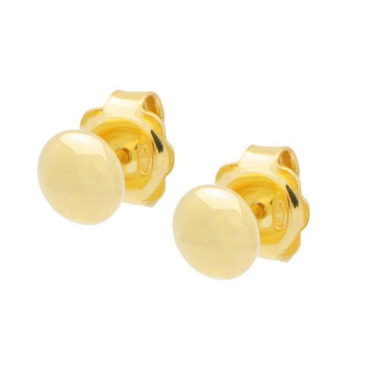6 Mm Mirror Gold Button Stud Earrings In Sterling Silver