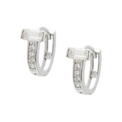 415141 Mini Baguette Cubic Zirconia Huggie Earrings In Sterling Silver