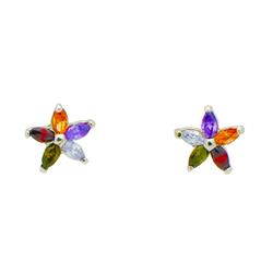 525140 Starburst Five Petal Flower Earrings, 925 Sterling Silver