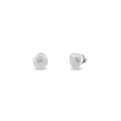 13 - 15 Mm Womens White Baroque Cultured Freshwater Pearl Sterling Silver Stud Earrings
