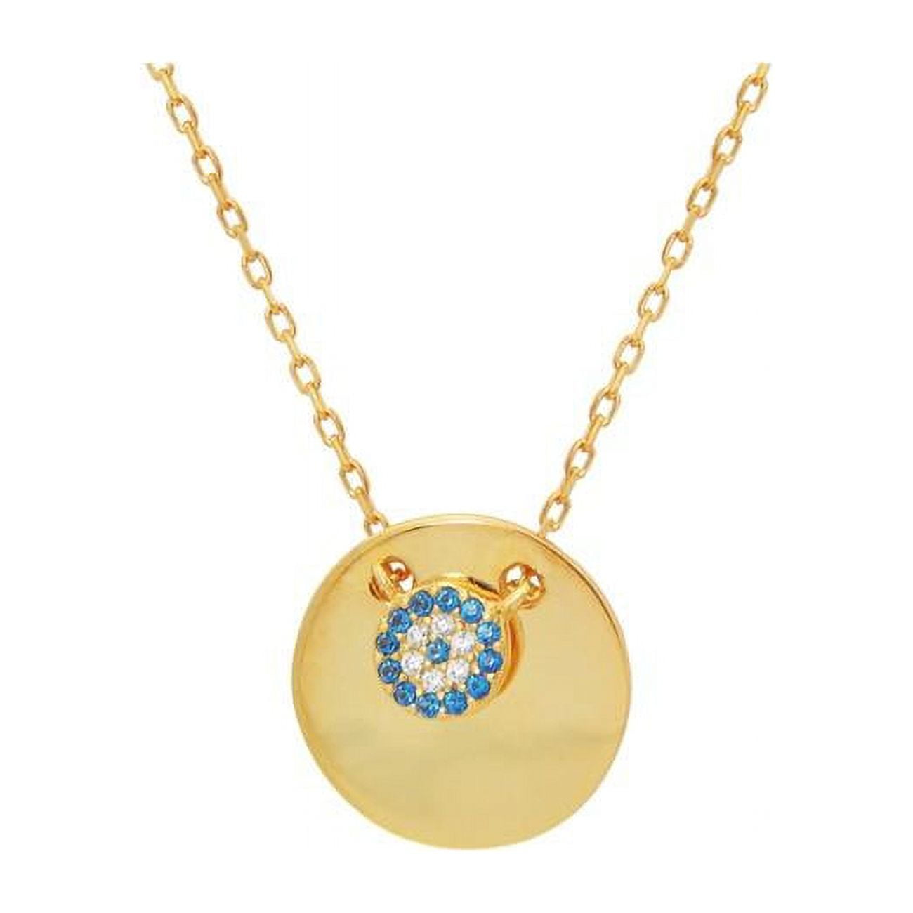 551158g 16 In. Mini Glimmering Evil Eye Disc Pendant Necklace In Gold Plated Sterling Silver