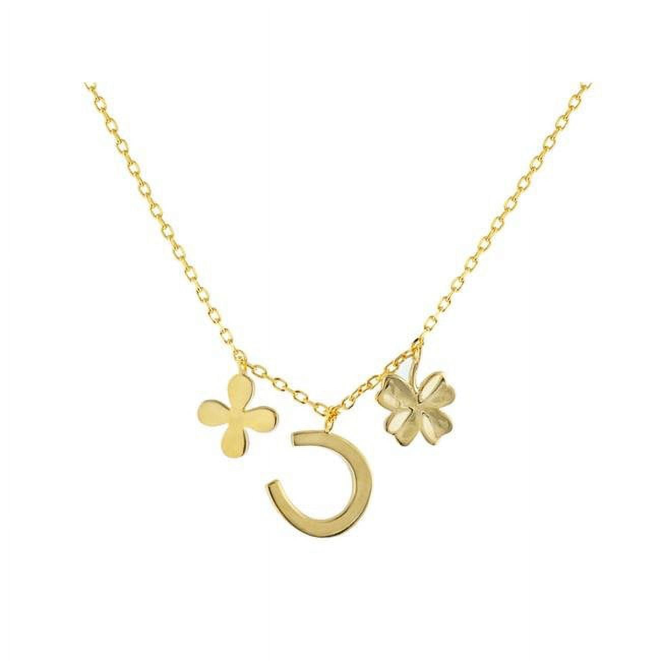 551203g 17 In. 14k Gold Plated Sterling Silver Four Leaf Clover & Horseshoe Multi - Charm Pendant Necklace