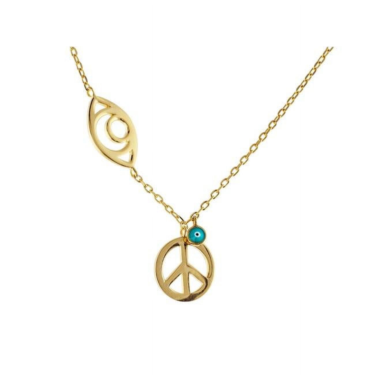 551206g 15 In. Spiritual Golden Evil Eye & Peace Sterling Silver Chain Necklace