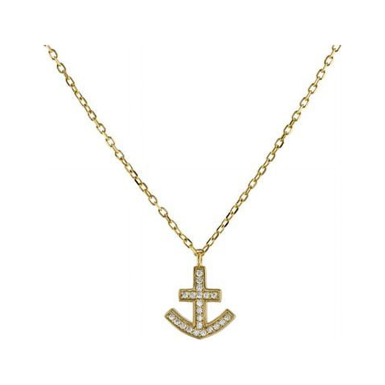 551210g 15 In. Sparkling Cubic Zirconia Anchor Necklace In Vermeil