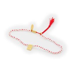 552107r Lotus Flower & Pearls Red Cord Bracelet In Gold Plated Silver