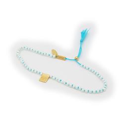 552107t Lotus Flower & Pearls Blue Cord Bracelet In Gold Plated Silver
