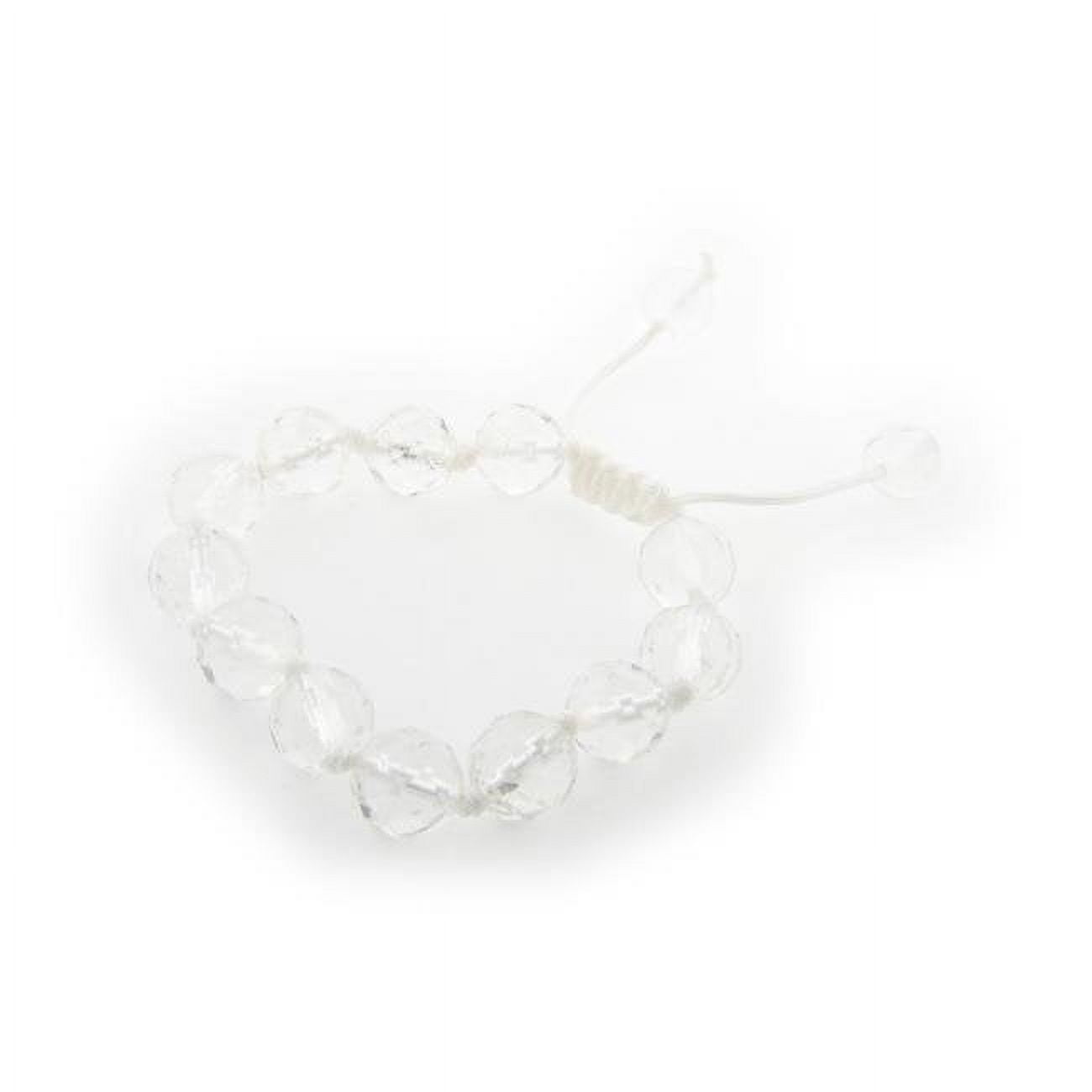 722133c 7 - 9 In. Genuine Natural Clear Quartz Macrame Shamballa Bracelet For Women