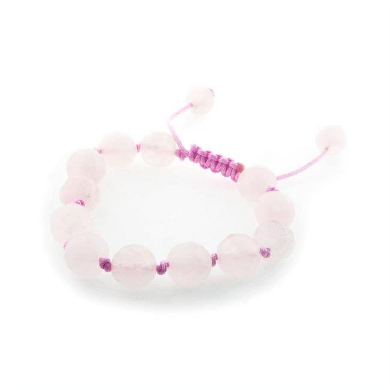 722133r 7 - 9 In. Genuine Natural Rose Quartz Macrame Shamballa Bracelet For Women