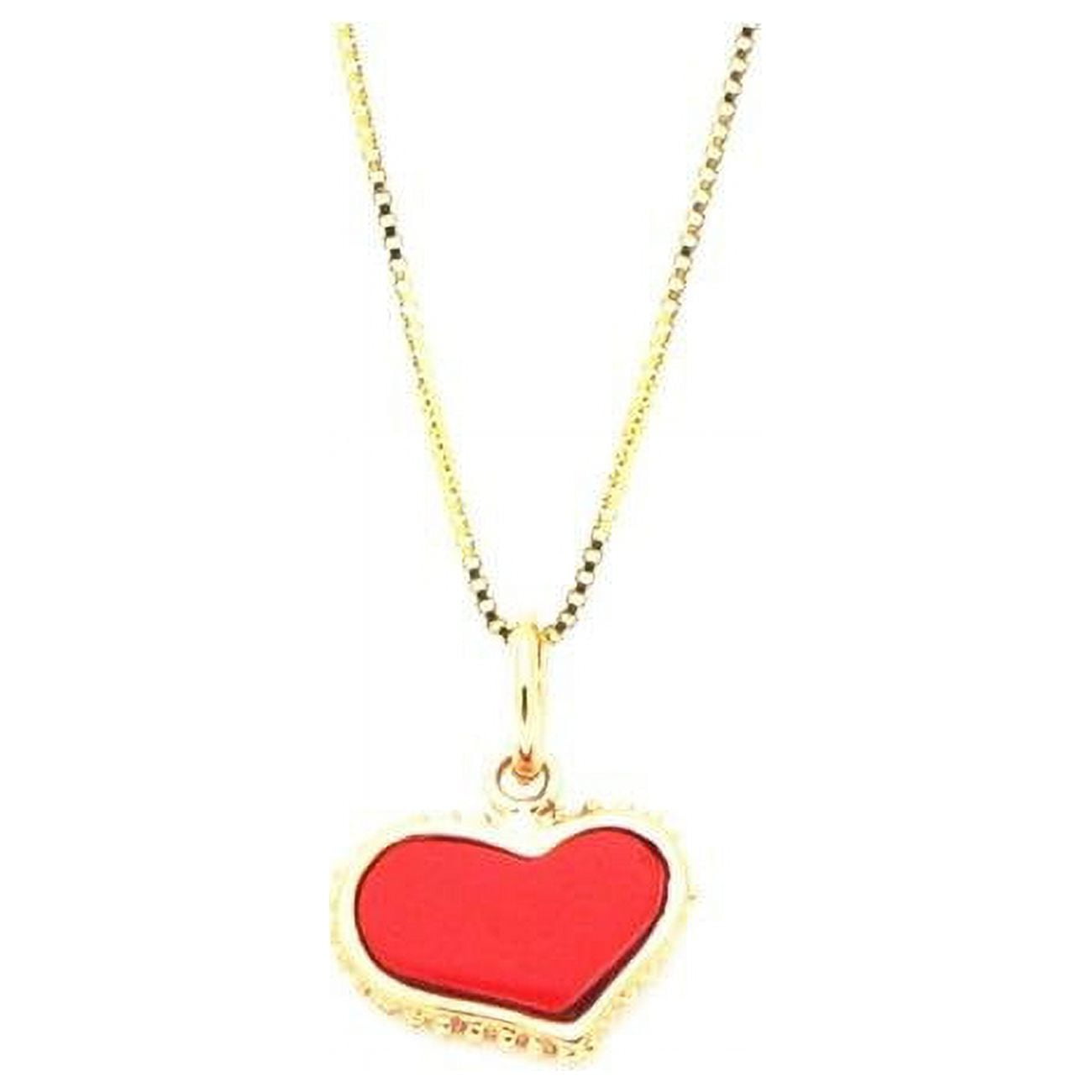 16 In. Sterling Silver Gold Plated Red Coral Heart Necklace