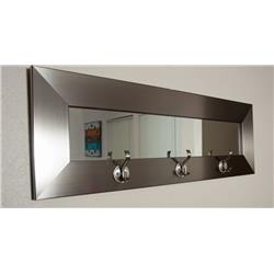 Last Look Modern Silver Framed Wall Mirror With Coat Hooks 32.5 X 10.5 In.