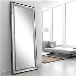 Midnight Silver Framed Floor Leaning Tall Framed Vanity Wall Mirror 33 X 67 In.