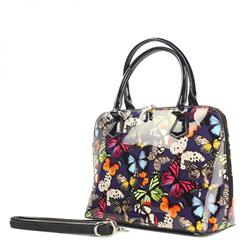 Bh92-2012 Anuta Multi-color Butterfly Print Medium Leather Handbag